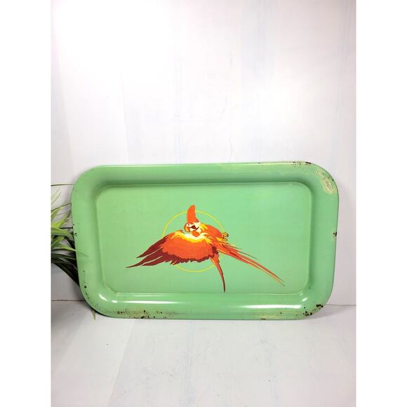 Mid Century Modern Green Lap Tray Serving TV, Parrot Florida Room Decor - Picture 1 of 4